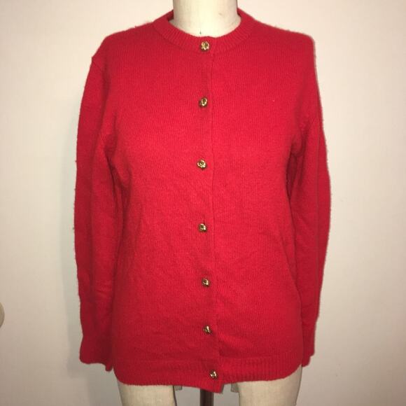 Neiman-Marcus Red 100% Cashmere Cardigan Sweater S - Picture 1 of 9